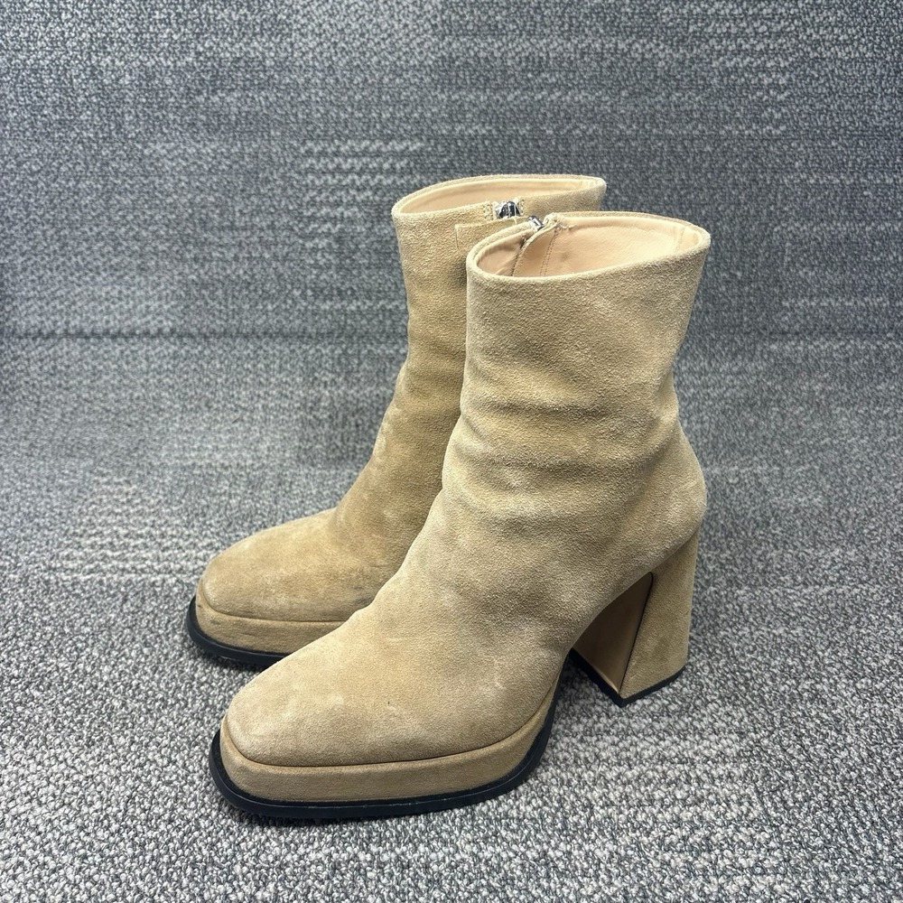 Souliers Martinez Chueca Suede Platform Ankle Boots Beige Taupe Block Heel EU 39